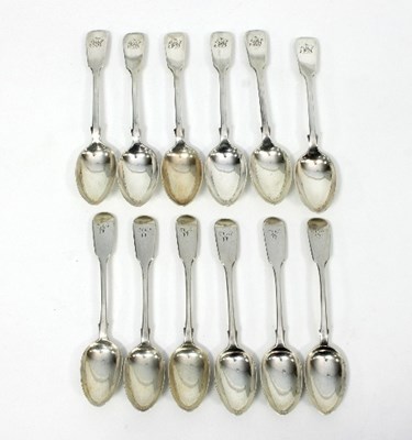 Lot 231 - Six fiddle pattern silver teaspoons, JS Exeter...