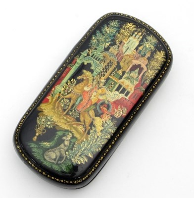 Lot 254 - A Russian Palekh box, the hinged cover...