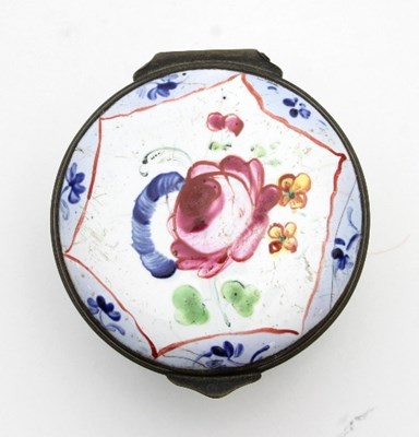 Lot 264 - A Bilston enamel box, the circular top...