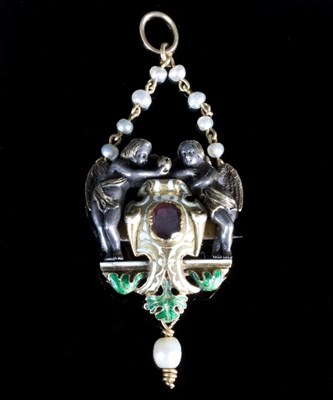 Lot 276 - A Renaissance revival enamel and gem set...