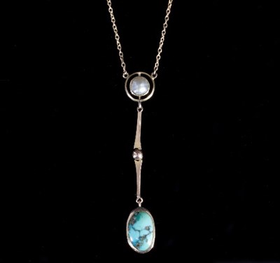 Lot 315 - An Arts and Crafts style turquoise and pearl...