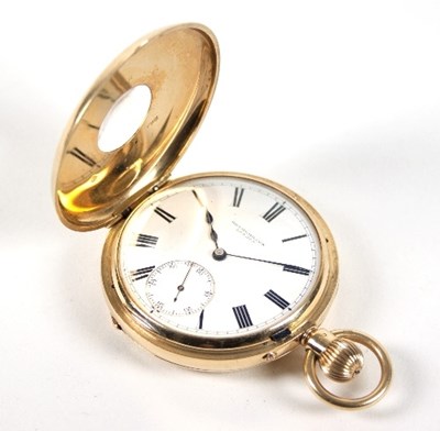 Lot 328 - An 18ct gold cased half-hunter pocket watch,...