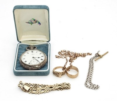 Lot 331 - An open-faced silver pocket watch, a silver...