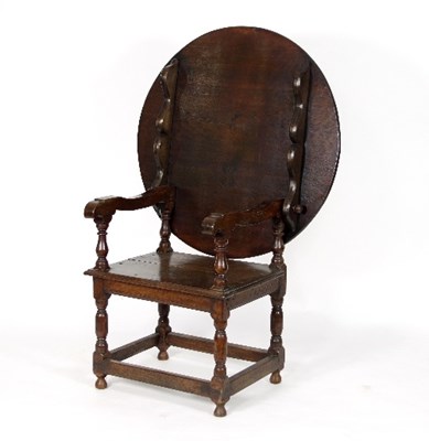 Lot 592 - A 17th Century and later oak monk's seat, the...