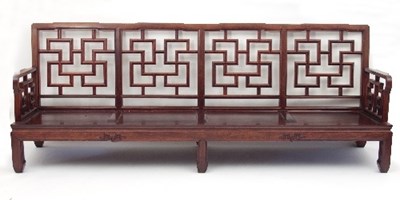 Lot 598 - A pair of Chinese hardwood settees, each with...