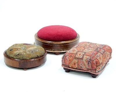 Lot 605 - Three various footstools, two circular...