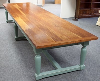 Lot 615 - A large kitchen table, the seven plank...