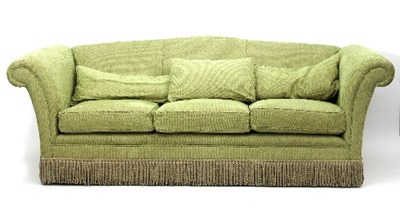 Lot 618 - A near pair of upholstered three-seater sofas,...