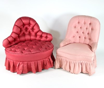 Lot 670 - A Victorian boudoir chair, button upholstered...