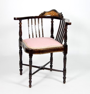 Lot 676 - An Edwardian inlaid corner chair with square...