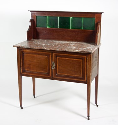 Lot 685 - An Edwardian mahogany inlaid washstand with...