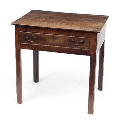 Lot 725 - A George III oak single drawer table on square...