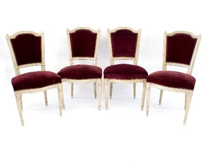 Lot 740 - A set of four Louis XVI style salon chairs...