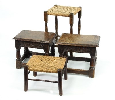 Lot 746 - A pair of oak stools, 37cm wide and two other...