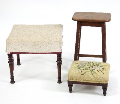 Lot 754 - An oak stool with chamfered legs, 23cm wide,...