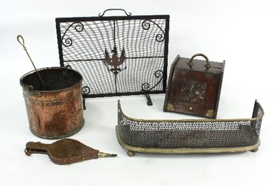 Lot 783 - A copper coal bucket, a coal scuttle and a...