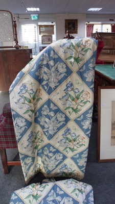 Lot 790 - Four pairs of floral printed curtains, in blue,...