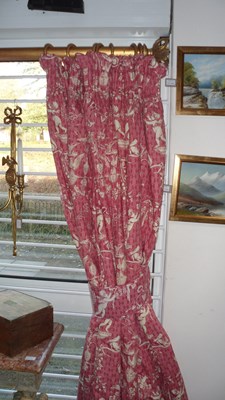 Lot 794 - A pair of red and cream curtains printed with...