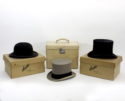 Lot 799 - A Scotts & Co grey and black felt top hat...