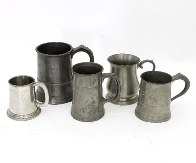 Lot 870 - A Victorian pewter quart mug and four other...