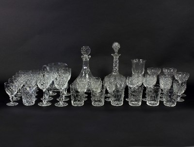 Lot 1 - Assorted glassware to include two decanters