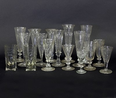 Lot 2 - Ten flutes, five engraved glasses and two others