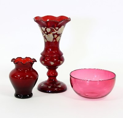 Lot 11 - A ruby tinted vase with serrated border, 21cm...