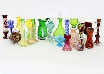 Lot 23 - A Mary Gregory green glass jug and sundry...