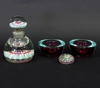 Lot 25 - A millefiori glass inkwell and stopper, dated...