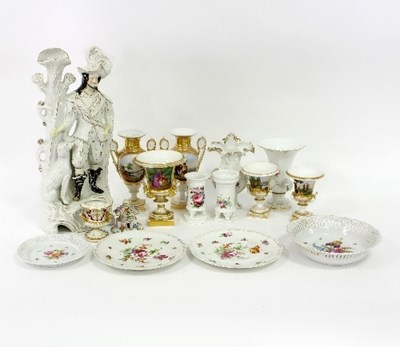 Lot 74 - A Staffordshire flatback, a porcelain figure...