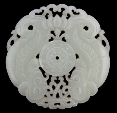 Lot 113 - A Chinese white jade twin fish pendant, of...