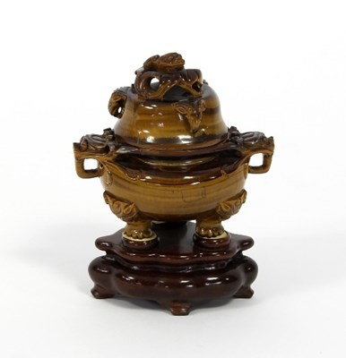 Lot 139 - A Chinese carved tiger's eye censer and cover...