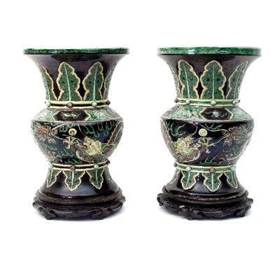 Lot 160 - A pair of Chinese famille noire vases, 19th...