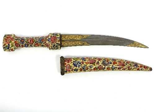 Lot 163 - An Indo Persian enamelled khanjar, the handle...