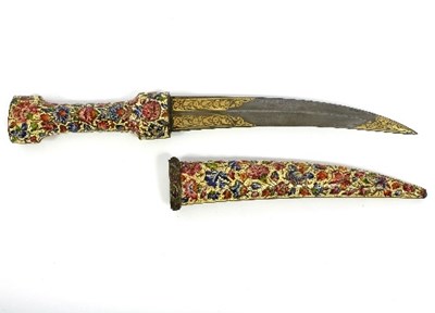 Lot 163 - An Indo Persian enamelled khanjar, the handle...