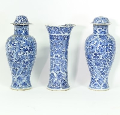 Lot 174 - A 19th Century garniture of three Chinese blue...