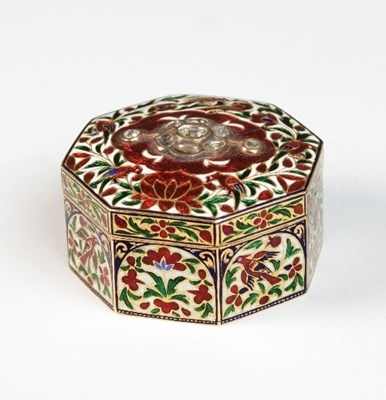 Lot 186 - An Indian Mughal style octagonal enamel and...