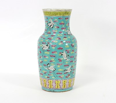 Lot 197 - A Chinese baluster vase, decorated cranes...