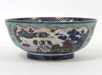 Lot 202 - A Chinese export punch bowl, decorated...