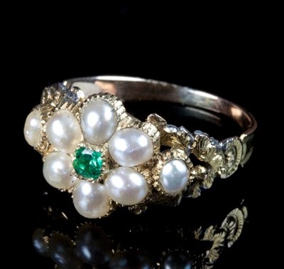 Lot 227 - A Victorian emerald and pearl cluster ring...