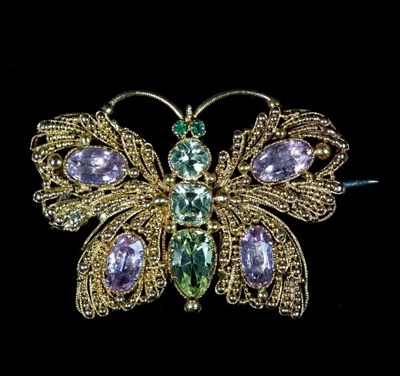 Lot 244 - A multi-gem set butterfly brooch, the...