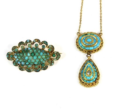 Lot 249 - A turquoise set pendant necklace, the clasp...