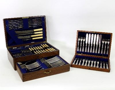 Lot 286 - Twelve pairs of fish knives and forks in a...