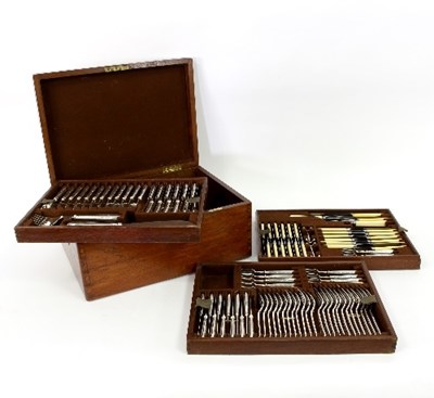 Lot 287 - A canteen of cutlery with engraved and beaded...