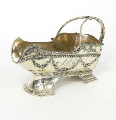 Lot 291 - A French silver plated bottle carrier, of boat...