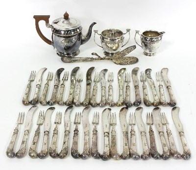 Lot 293 - A Prince's plate three-piece tea set Mappin &...