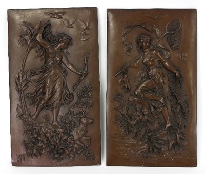 Lot 305 - A pair of metalware reliefs, decorated with...