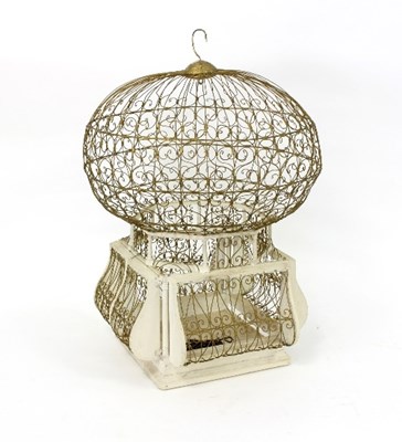 Lot 312 - A white and gilt painted wirework lantern type...