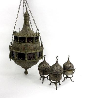 Lot 314 - A Moorish temple lantern, pierced and engraved...