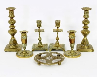 Lot 325 - A pair of Empire style brass and copper...